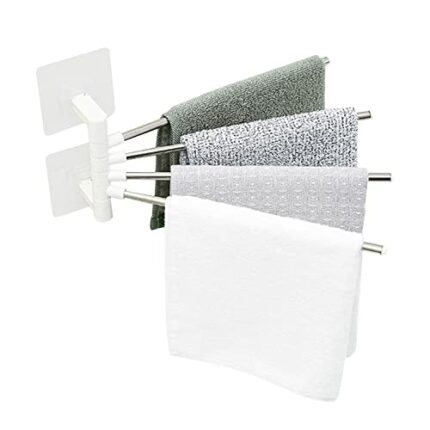 Swivel Towel Rail,CHENKEE Stainless Steel Swivel Towel Holder Self Adhesive Wall Mounted Towel Rail 180°Swing Out Rotating Towel Holder Organizer