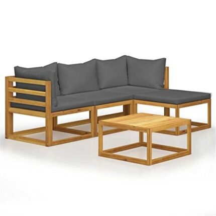 TJLSS Garden Furniture 5 pcs with Cushions Solid Acacia Wood Garden Chair Minimalist Modern (Color : B, Size : One size)