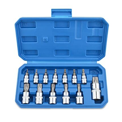 Gunpla 13 Pieces Torx Bit Socket Set T8 – T70 Chrome Vanadium Steel 1/4”, 3/8” and 1/2” Drive Heavy Duty Star Sockets Tools