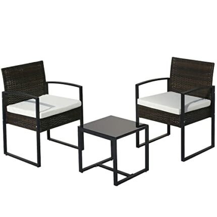 Brown Rattan Garden Furniture Set 3 piece Outdoor Patio Rattan Furniture Sofa Set with 2 Armchairs and 1 Table Outdoor Conservatory Indoor