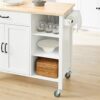DINGZZ Design Kitchen Trolley with Worktop Kitchen Island Kitchen Cabinet Trolley Sideboard on Wheels White Natural
