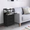 Black Nightstand with Drawer Set of 2, Tall End Table Bedroom Night Stand Side Table with 3 Fabric Drawers Modern Bedside Table with Storage Shel