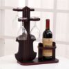 ZYZMH European-style Wood Violin Shaped Wine Bottle Glass Holder Display Rack, Holds 1 Bottle And 4 Cups