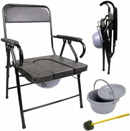 Toilet Chair, for Elderly, Folding Toilet Chair, Portable Pregnancy Bathroom Stool for Easy Transfer with Padded Bucket/Cushion Lid