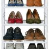 wkokos 3-Tier Small Shoe Rack, Stackable Narrow Shoe Shelf Storage Organizer, Heavy Duty Metal Free Standing Shoe Rack for Entryway Closet Doorwa