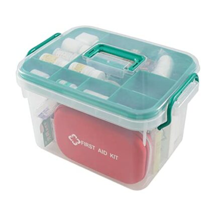 Ponpong Clear Plastic First Aid Box Empty, Family Medicine Kit Storage Box