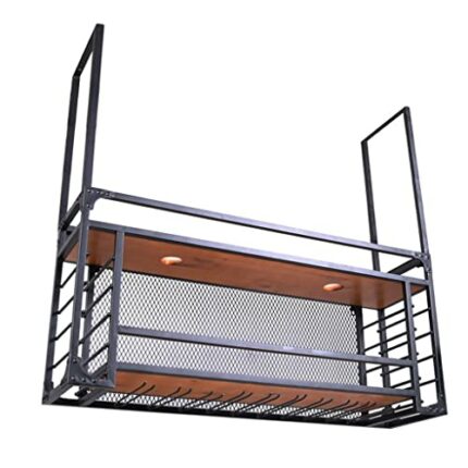 BHVXW Iron Art Wall Mounted Wine Cabinet Leisure Bar Solid Wood Wine Rack Household Living Room on the Wall Wine