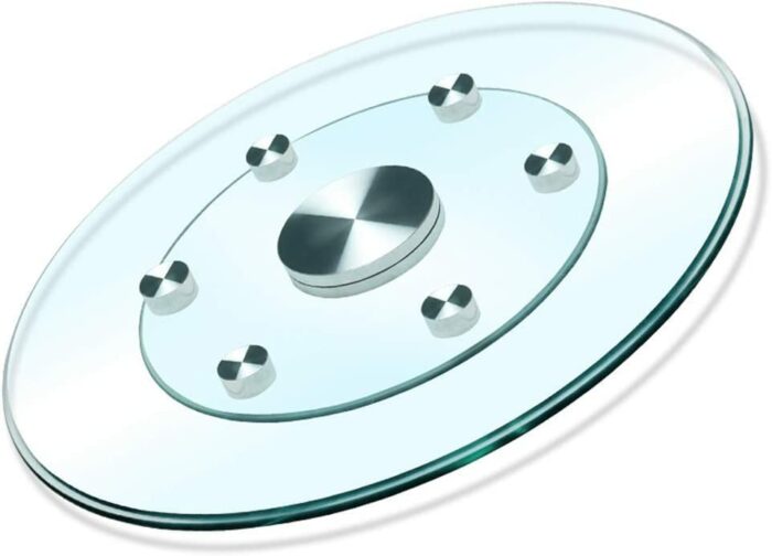 KEppd Dining Table Round Turntable Aluminum Alloy Auxiliary Wheel Turntable, Tempered Glass Turntable-explosion-proof And Side-deflection Type, E