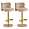 DWILKE Velvet Gold Adjustable Heigh Island Bar Chairs Counter Height Bar Stools Set of 2 Swivel Barstools with Backs Round Upholstered Seat for P