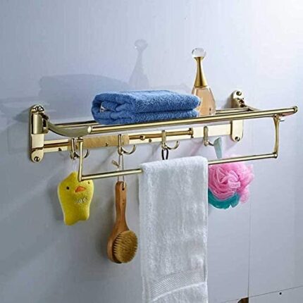 Towel Rack Towel Rack Black Bronze 60Cm Brass Towel Rack Folding Bath Towel Holder Double Towel Bars Bar Wall Towel Hook,Golden