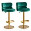 DWILKE Velvet Gold Adjustable Heigh Island Bar Chairs Counter Height Bar Stools Set of 2 Swivel Barstools with Backs Round Upholstered Seat for P