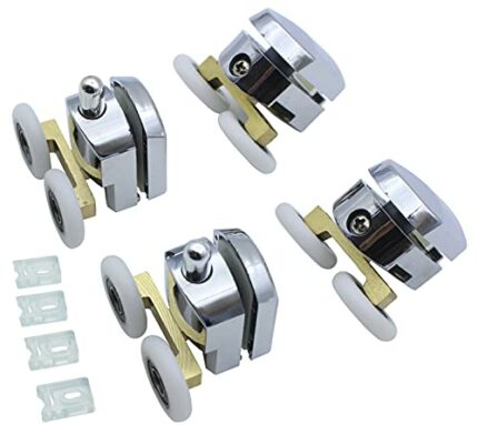 KEABATH 4pcs Shower Door Rollers, Shower Glass Door Roller, Shower Twin Wheels Runner Pulleys Brass arm with 25mm Diameter Wheels for Shower Encl
