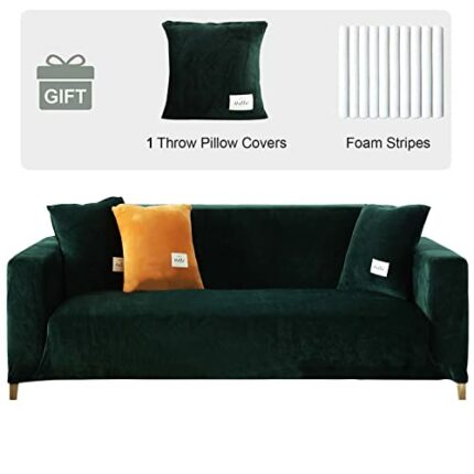 OKYUK Thick Sofa Covers 1 2 3 4 Seater Stretch Thick Velvet Couch Cover with 1 pillowcase Universal Fitted Non-Slip Sofa Slipcovers Living Room D