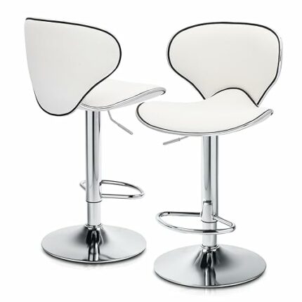 MoNiBloom Bar Stools Set of 2 Adjustable Swivel Bar Chairs, Modern White PU Leather Counter Height Barstools with High Backrest and Footrest for