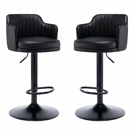 Island Counter Height Bar Stools Set of 2 Swivel Barstools Upholstered Adjustable Heigh Bar Chair Nappa Leather with Armrest Footrest, Home Kitch