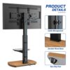 TTAP TV Stand for 32-65 Inch TV’s with Oak Base and Single Glass Shelf/With Swivel and Height Adjustable Mount Bracket (OAK)