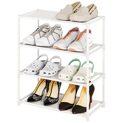 Vockot Small Shoe Rack 6-8 Pairs Sturdy Shoe Shelf 4-Tiers Narrow Stackable Shoe Organizer,Lightweight Kids Shoe Racks for Entryway, Doorway and