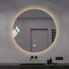 Bathroom mirror Round mirror backlit LED light mirror round wall-mounted smart with lamp mirror light single touch anti-fog mirror (Size : 60cm)