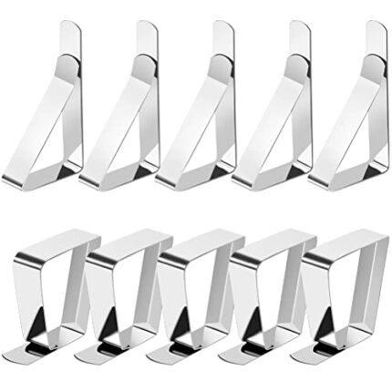 Yafe 12 Pack Tablecloth Clips, 2 Style Stainless Steel Table Cloth Holders Table Cloth Cover Clamps Adjustable Metal Clips for Outdoor Indoor Par