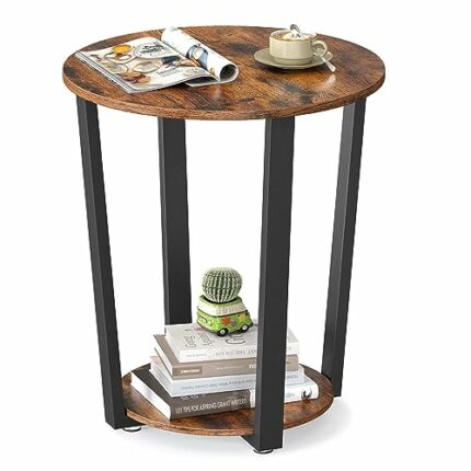 VASAGLE Side Table, Industrial Coffee Table, Round Sofa Table With Steel Frame, for Living Room, Bedroom, Stable and Simple Construction, Rustic