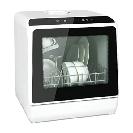 ZealWe Table Top Mini Dishwasher, Countertop Portable Dishwasher with 5 Programs, Touch Control, LED Display, Built-in 5L Water Tank, Dual Water