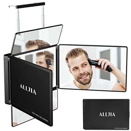 Alljia 3 Way LED Mirror Men Self Hair Cutting 360 Mirror - Large Hair Mirror for Back of Head 5 Way Self Braiding Mirror for Men Makeup Self Styl