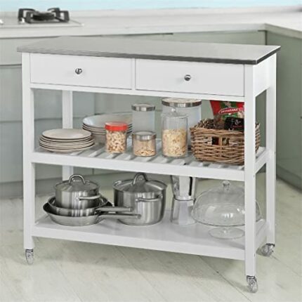 DNATS Kitchen Storage Serving Trolley Cart With Stainless Steel Worktop Easy to Clean