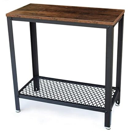 DRM Industrial Console Table for Small Spaces, 2-Tier Rustic Hallway Table, Narrow Nightstand with Metal Frame and Mesh Shelf, Sturdy Sofa Side T
