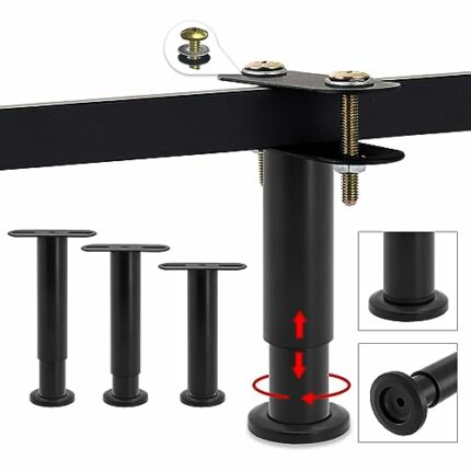4Pcs Bed Support Legs, Adjustable Height Metal Bed Frame Support Legs, Bed Frame Center Support Bed Legs, Bed Frame Replacement Legs for King/Que