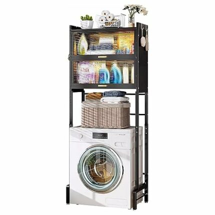 Height Adjustable Washing Machine Cabinet Overbuild Cabinet, Metal Washing Machine Rack Carbon Steel, Shelf Over Washing Machine Free Standing Ov