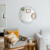 Wall Mirror Crystal Crush Diamond Round Mirrors for Wall 50x50cm Frameless Silver Mirror for Hallway Bathroom Bedroom Decor