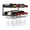 Wine Rack Wall Mounted with Wine Glasses Rack Horizontal Wine Bottle Glass Holder for 8 x Glasses and 8 x Wine Bottles