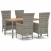 vidaXL Garden Dining Set 5 Piece Outdoor Dining Set Chair and Table Armchair Patio Dinner Table and Chair Grey Poly Rattan and Solid Wood Acacia
