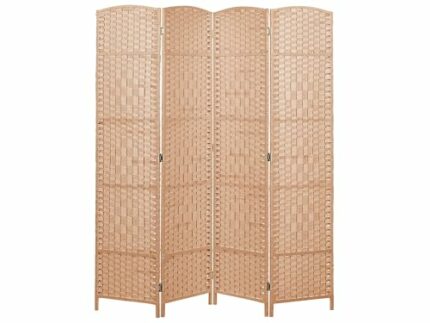 Traditional Decorative Room Divider Screen 4 Panels Folding Paper Rope Poplar Wood Frame Living Room Bedroom Natural Lappago