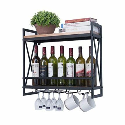 Wine rack Wine Rack Ceiling Wine Rack Hanging Wine Glass Holder Vintage Bottle Rack Antique Wall-mounted Wine Rack Goblet Holder (Color: Black, S