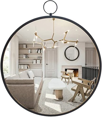 RiteSune 50cm Black Round Circle Wall Mirror with Gold Trim for Bathroom Bedroom Living Room Dining Room Wall Decor