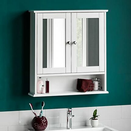 Bath Vida Bathroom Cabinet Mirrored Double Doors Wall Mounted Storage Furniture, White