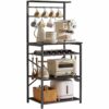 YMYNY Kitchen Baker's Rack, Microwave Oven Stand with Storage Shelves, Industrial Coffee Bar Station, with Adjustable Wine Holders and S-Hooks, M