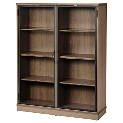 IKEA LANESUND glass-door cabinet, 121x37x152 cm, grey-brown