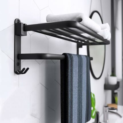 Towel Rails,Towel Holder with 2 Towel Bars Wall Mounted, 24 Inch Self Adhesive Towel Rail with Hooks, Aluminum Towel Holders Towel Rack For Bathr