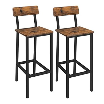 MAHANCRIS Bar Chairs, Set of 2 Bar Stools with Backrest, Kitchen Bar Stools with Footrest, Counter Bar Stools, Easy Assembly, for Dining Room, Ba
