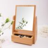Bamboo Vanity Makeup Mirror with Storage, 1X/3X Magnification Double Sided 360 Drgree Swivel Mirror, Natural Bamboo Frame & Bracket, Table Desk C