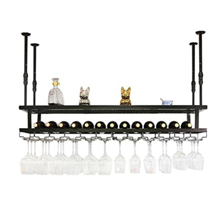 KEppd Wine Rack Wall Mounted - Upside Down Wine Rack, Simple Style Metal Hanging Wine Glass Rack, Ceiling Decoration Rack, Suitable for Bars, Res