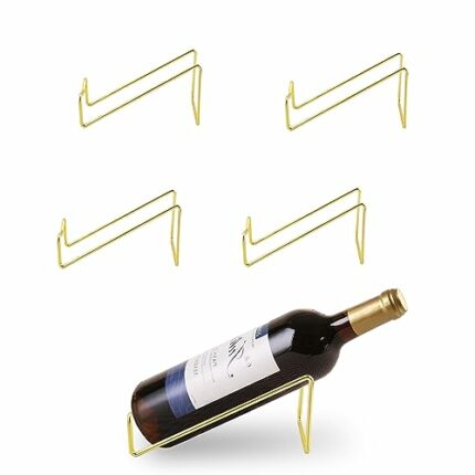 KEJJNYER 4 Pcs Gold Wine Bottle Holders,Tabletop Metal Single Wine Rack Stand, Countertop Wine Bottle Holder Organizer for Refrigerator, Kitchen