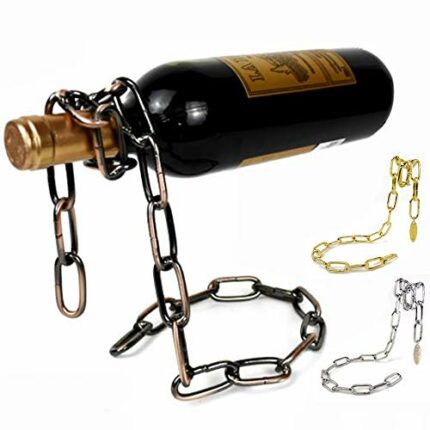 Kayla-lan Bronze/Silver/Golden Wine Bottle Holde Anti Gravity Suspension Iron Chain Wine Holder Magic Floating Wine Bottle Holder for Gift Kitche