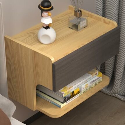 Bixiaomei Floating Nightstand with Drawer, Wall Mounted Floating Bedside Table, Modern End Table with Wooden Open Storage Shelf for Bedroom & Liv