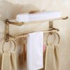 Copper Wire Drawing Bathroom Shelf Wall Hanging Double Layer Foldable Towel Rack Towel Bar Towel Storage Shelves/51 * 25 * 25Cm