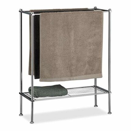 Relaxdays Chrome Holder, 3 Rails, with Shelf, Towel Rack, Sturdy & Stainless, Silver, HWD: 79x64x26 cm