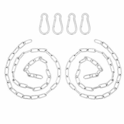 Geluode 2 PCS Meter Hanging Chair Chain With 4 PCS Carabiners,Silver Hanging Basket Chains Heavy Duty,Hammock Chain Stainless Steel For Garden Sw