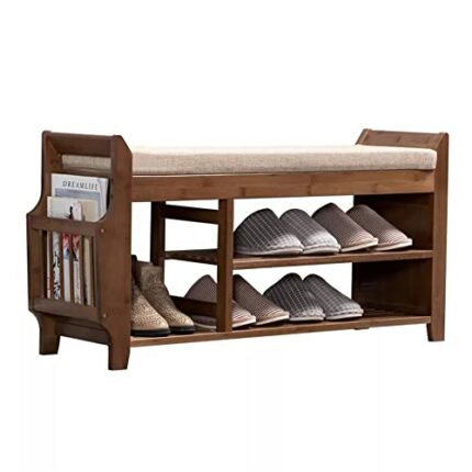 SDFGH Shoe Storage Rack Bench with 2-Tier Cushion Seat Living Room Shoe Organizer Storage Hallway Furniture (Color : Rosso, Size : 29.5x49.5x98.5